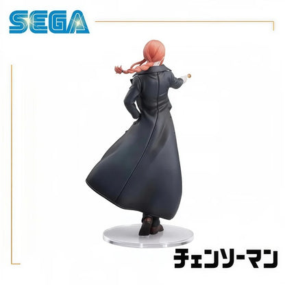 Figure of a character in a long coat with 'SEGA' logo above on a white background Chainsaw Man Makima Authentic 22cm Luminasta Figure – Iconic Lollipop Pose Public Safety Control Devil Statue by SEGA back