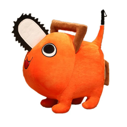 Orange plush toy with a chainsaw on a white background. Chainsaw Man Pochita Premium Plush Toy