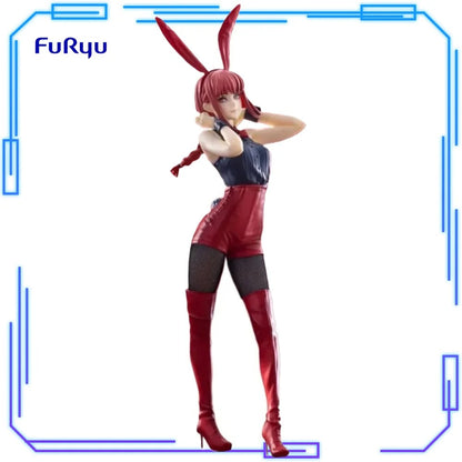 Figure in red and black outfit with bunny ears on a white background, featuring the brand 'Furyu'. Chainsaw Man Power (Light Blue Ver.) & Makima (Red Ver.) Authentic BiCute Bunnies Figures – Real Fabric Fishnet Special Edition Individual Selection / Twin Pack Statue by FuRyu Makima