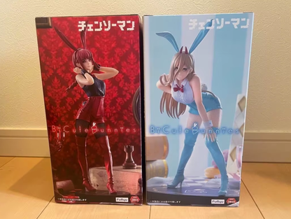 Two boxes featuring anime-style characters with bunny ears on a plain background Chainsaw Man Power (Light Blue Ver.) & Makima (Red Ver.) Authentic BiCute Bunnies Figures – Real Fabric Fishnet Special Edition Individual Selection / Twin Pack Statue by FuRyu box side