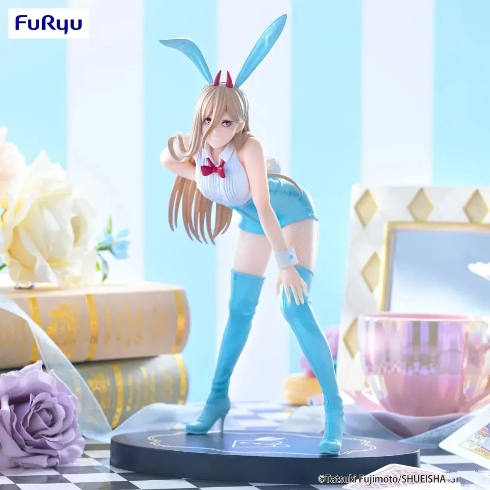 Anime character figurine with bunny ears on a decorative background Chainsaw Man Power (Light Blue Ver.) & Makima (Red Ver.) Authentic BiCute Bunnies Figures – Real Fabric Fishnet Special Edition Individual Selection / Twin Pack Statue by FuRyu power pose
