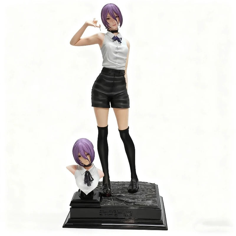 Anime character figurine with a smaller version on a stand against a white background Chainsaw Man Reze Authentic 1/6 Scale 32cm Premium PVC Statue – Bomb Devil Arc Exquisite Standing Figure with Bonus Standalone Display Bust