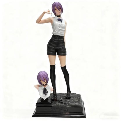 Anime character figurine with a smaller version on a stand against a white background Chainsaw Man Reze Authentic 1/6 Scale 32cm Premium PVC Statue – Bomb Devil Arc Exquisite Standing Figure with Bonus Standalone Display Bust