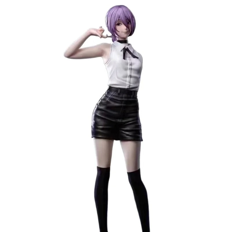 Person wearing a white blouse with black accents and a black leather skirt on a white background Chainsaw Man Reze Authentic 1/6 Scale 32cm Premium PVC Statue – Bomb Devil Arc Exquisite Standing Figure with Bonus Standalone Display Bust side