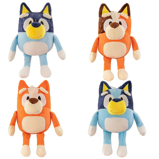 Four plush toys resembling foxes in different colors on a white background Complete Bluey Family 4-Pack Collection – 14-Inch Premium Cotton Plush Bundle by Titantoons