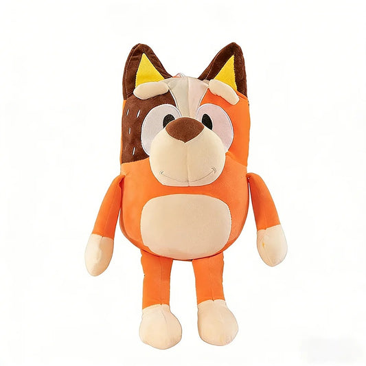 Plush toy fox with orange body, brown ears, and beige face on a white background Complete Bluey Family 4-Pack Collection – 14-Inch Premium Cotton Plush Bundle by Titantoons