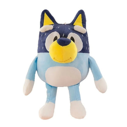 Plush toy resembling a blue fox with yellow accents on a white background Complete Bluey Family 4-Pack Collection – 14-Inch Premium Cotton Plush Bundle by Titantoons