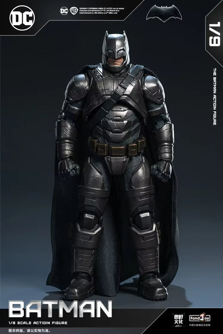 Batman action figure with detailed armor and cape on a dark background DC Comics Armored Batman (Batman v Superman Edition) 1/9 Scale Premium Action Figure by FondJoy