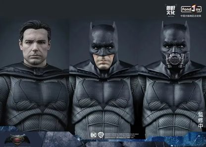 Three views of a superhero costume with a dark background DC Comics Batman (Tactical/Justice League Edition) 1/9 Scale Premium Action Figure by FondJoy