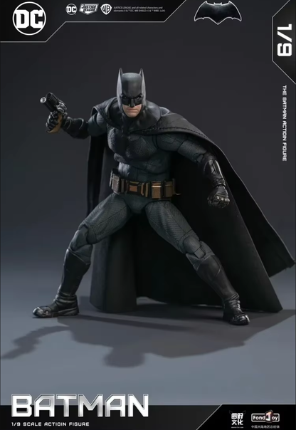 Batman action figure with cape and mask on a dark background DC Comics Batman (Tactical/Justice League Edition) 1/9 Scale Premium Action Figure by FondJoy