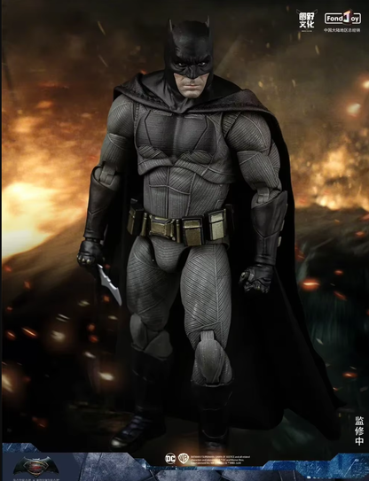 Batman action figure against a fiery background DC Comics Batman (Tactical/Justice League Edition) 1/9 Scale Premium Action Figure by FondJoy 