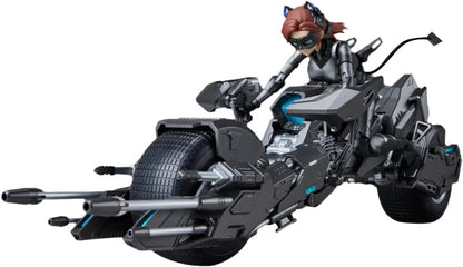 Toy figure of a character on a futuristic motorcycle with a white background DC Comics Catwoman & Bat-Pod (DC-02) 1/10 Scale Mecha-Girl Model Kit by MS General