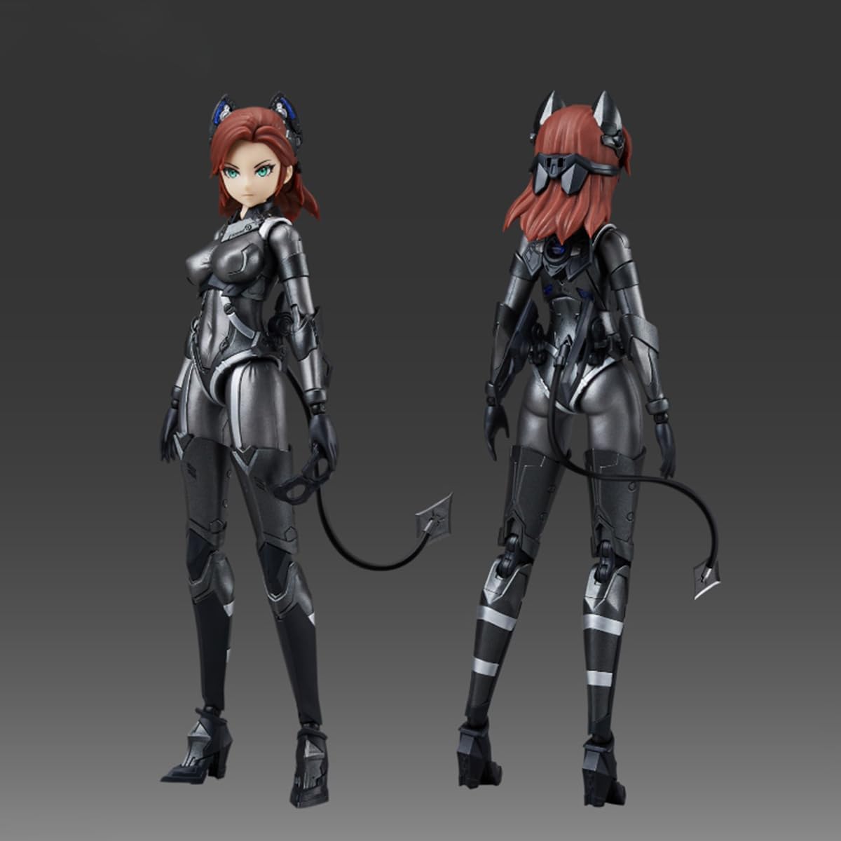 Mechanical suit with red hair and horns on a gradient gray background DC Comics Catwoman & Bat-Pod (DC-02) 1/10 Scale Mecha-Girl Model Kit by MS General