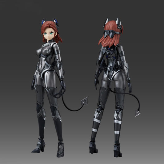 Mechanical suit with red hair and horns on a gradient gray background DC Comics Catwoman & Bat-Pod (DC-02) 1/10 Scale Mecha-Girl Model Kit by MS General