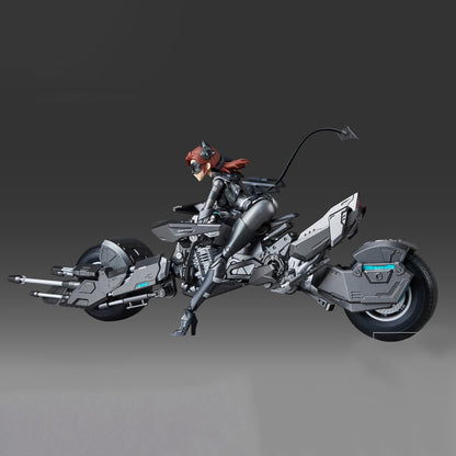 Mechanical motorcycle with a rider on a gray background DC Comics Catwoman & Bat-Pod (DC-02) 1/10 Scale Mecha-Girl Model Kit by MS General