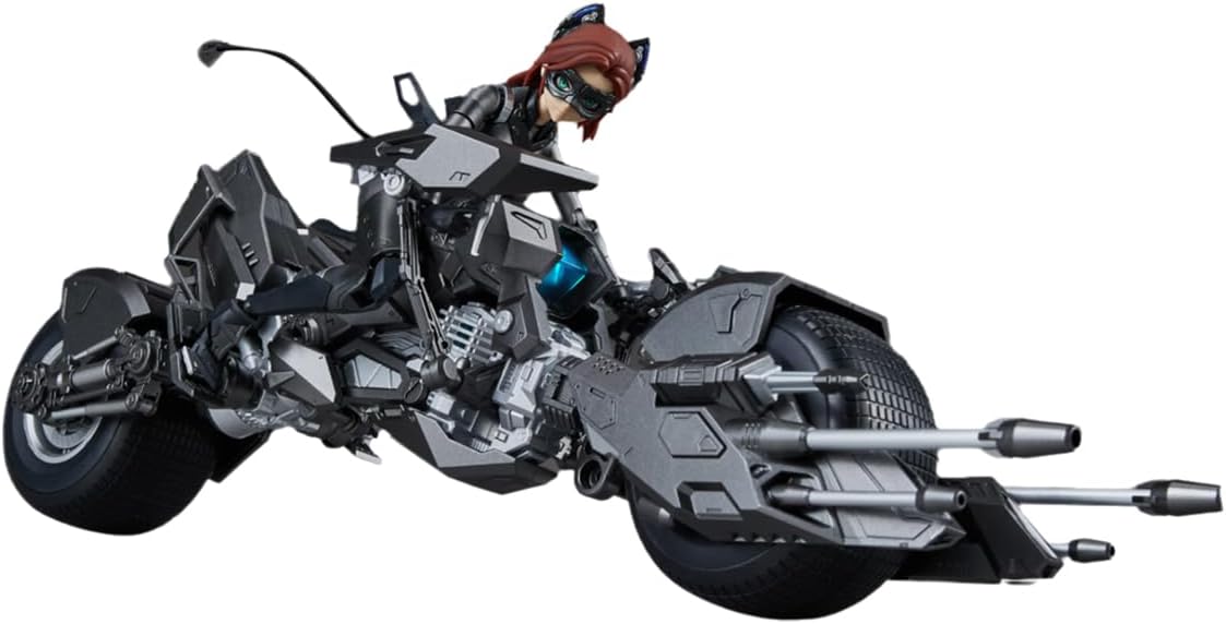 Toy motorcycle with a character on top against a white background DC Comics Catwoman & Bat-Pod (DC-02) 1/10 Scale Mecha-Girl Model Kit by MS General