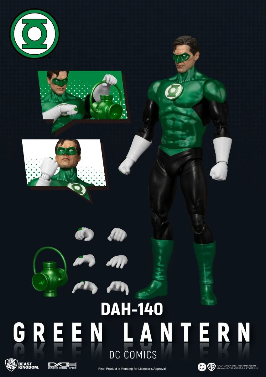 Green Lantern action figure with interchangeable parts on a black background DC Comics Green Lantern (Hal Jordan) DAH-140 Dynamic 8ction Heroes 1/9 Scale Premium Figure by Beast Kingdom