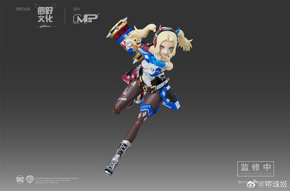 Action figure of a character in dynamic pose with a dark background DC Comics Harley Quinn (Dual Body) 1/10 Scale Mecha-Girl Model Kit by MS General