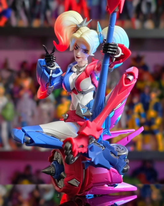 Colorful action figure with a dynamic pose against a blurred background DC Comics Harley Quinn (Shining Version) 1/12 Scale Precision Assembly Figure by Blokees