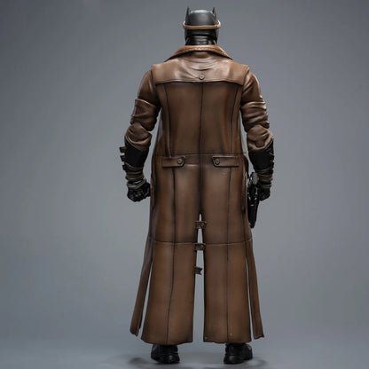 Person wearing a long brown leather coat and helmet on a gray background DC Comics Knightmare Desert Batman (Batman v Superman Edition) 1/9 Scale Premium Action Figure by FondJoy