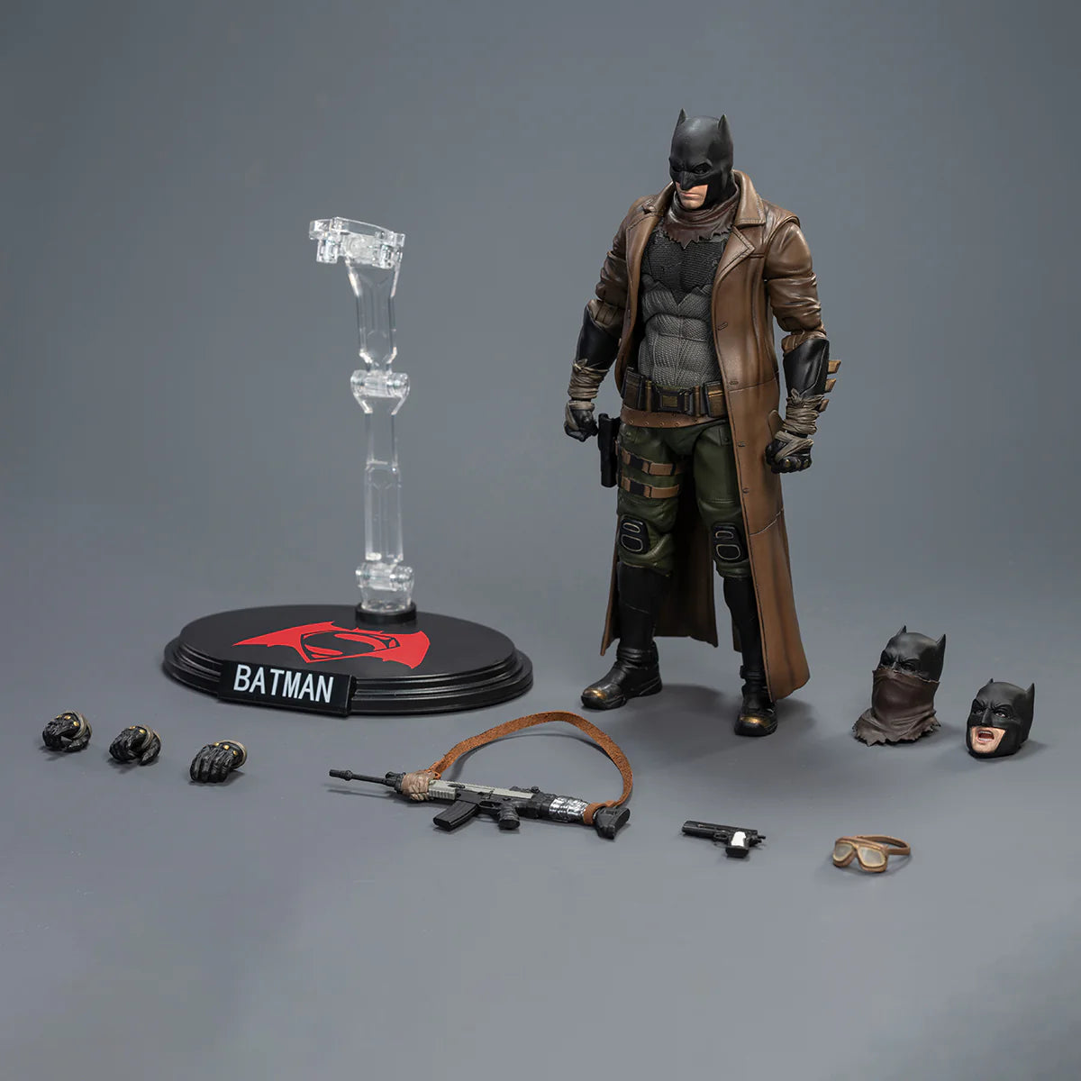 Batman action figure with accessories on a gray background DC Comics Knightmare Desert Batman (Batman v Superman Edition) 1/9 Scale Premium Action Figure by FondJoy