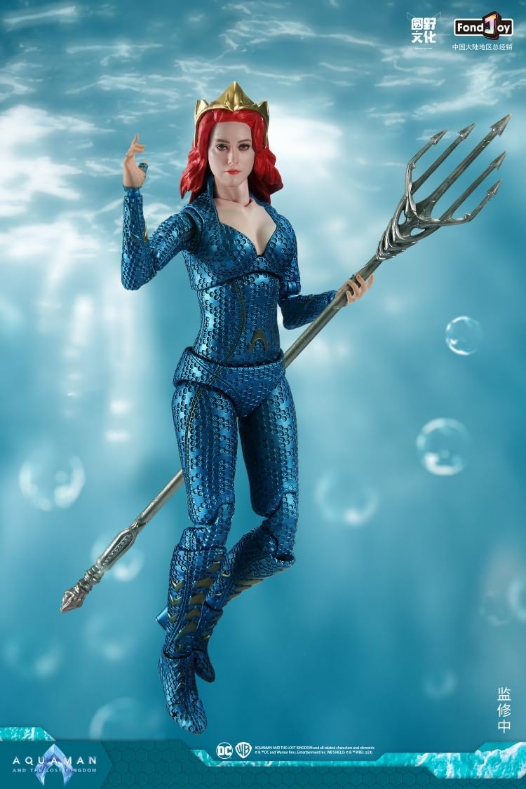 Figure of a character in a blue aquatic costume with a crown, holding a trident, against an underwater background. DC Comics Mera (Aquaman and the Lost Kingdom Edition) 1/9 Scale Premium Action Figure by FondJoy