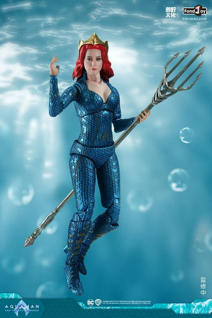 Figure of a character in a blue aquatic costume with a crown, holding a trident, against an underwater background. DC Comics Mera (Aquaman and the Lost Kingdom Edition) 1/9 Scale Premium Action Figure by FondJoy