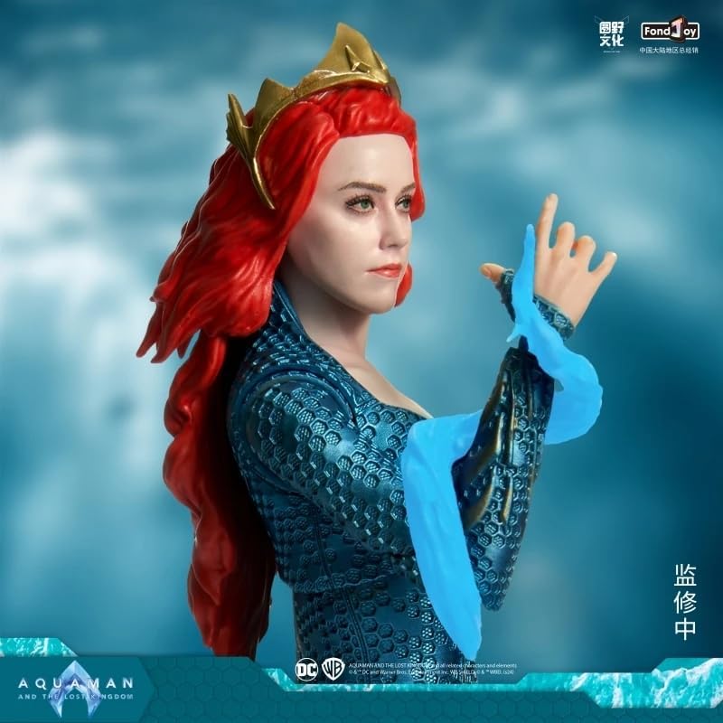 Statue of a character with red hair and blue outfit against a blue background DC Comics Mera (Aquaman and the Lost Kingdom Edition) 1/9 Scale Premium Action Figure by FondJoy