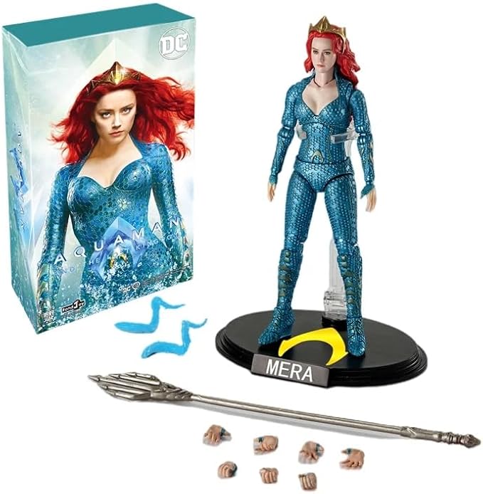 Mera action figure from DC Comics with packaging and accessories on a white background DC Comics Mera (Aquaman and the Lost Kingdom Edition) 1/9 Scale Premium Action Figure by FondJoy