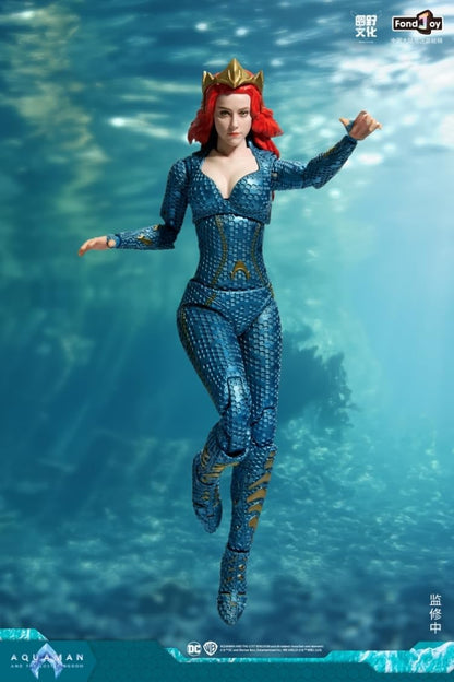 Action figure of a character in a blue swimsuit with a crown, underwater setting. 