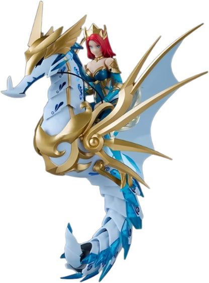 Figurine of a warrior on a dragon with gold, blue, and white colors on a white background DC Comics Mera (DC-04) 1/10 Scale Mecha-Girl Model Kit by MS General