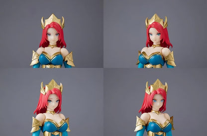 Four views of a figurine with red hair and a crown on a gray background DC Comics Mera (DC-04) 1/10 Scale Mecha-Girl Model Kit by MS General