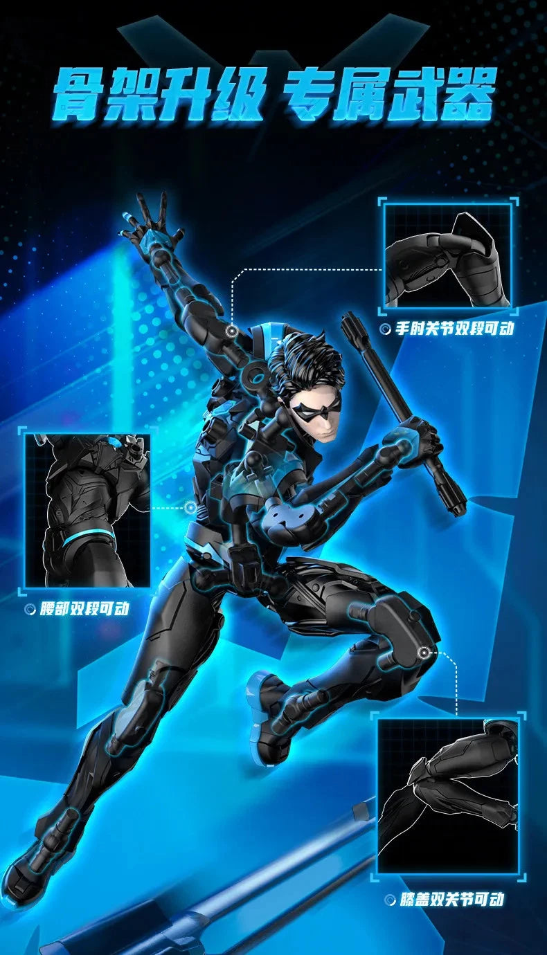 Mechanical figure with detailed design on a blue background DC Comics Nightwing (Shining Version) 1/12 Scale Precision Assembly Figure by Blokees