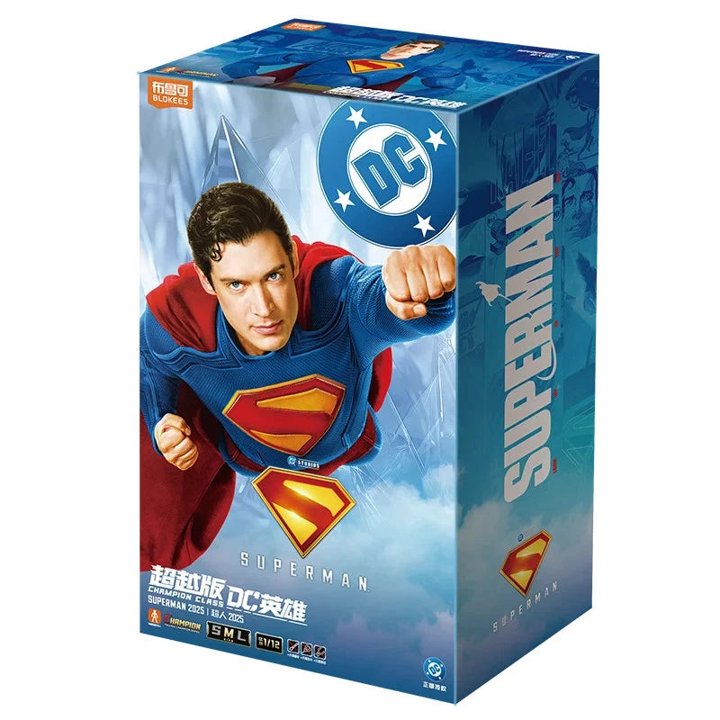 Superman toy figure packaging with DC logo on a white background DC Comics Superman (Clark Kent Edition) 1/12 Scale Precision Assembly Figure by Blokees
