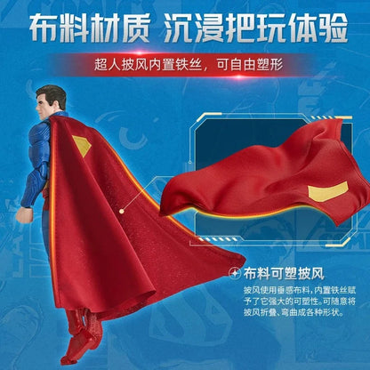 Superman figure with a red cape on a blue background DC Comics Superman (Clark Kent Edition) 1/12 Scale Precision Assembly Figure by Blokees