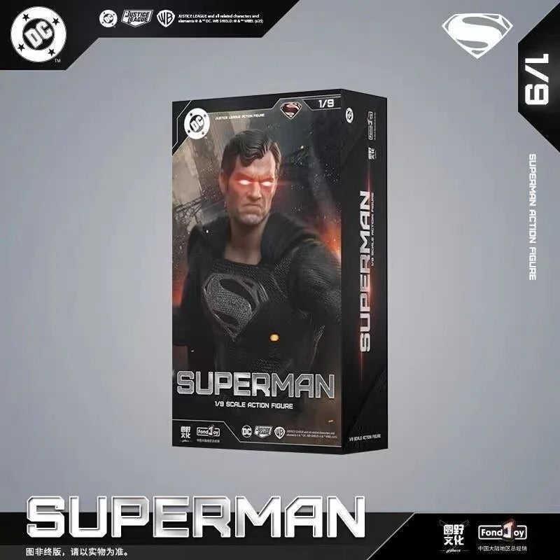 Superman action figure box with DC and Superman logos on a gray background DC Comics Superman (Zack Snyder's Justice League Version 2.0) 1/9 Scale Premium Action Figure by FondJoy