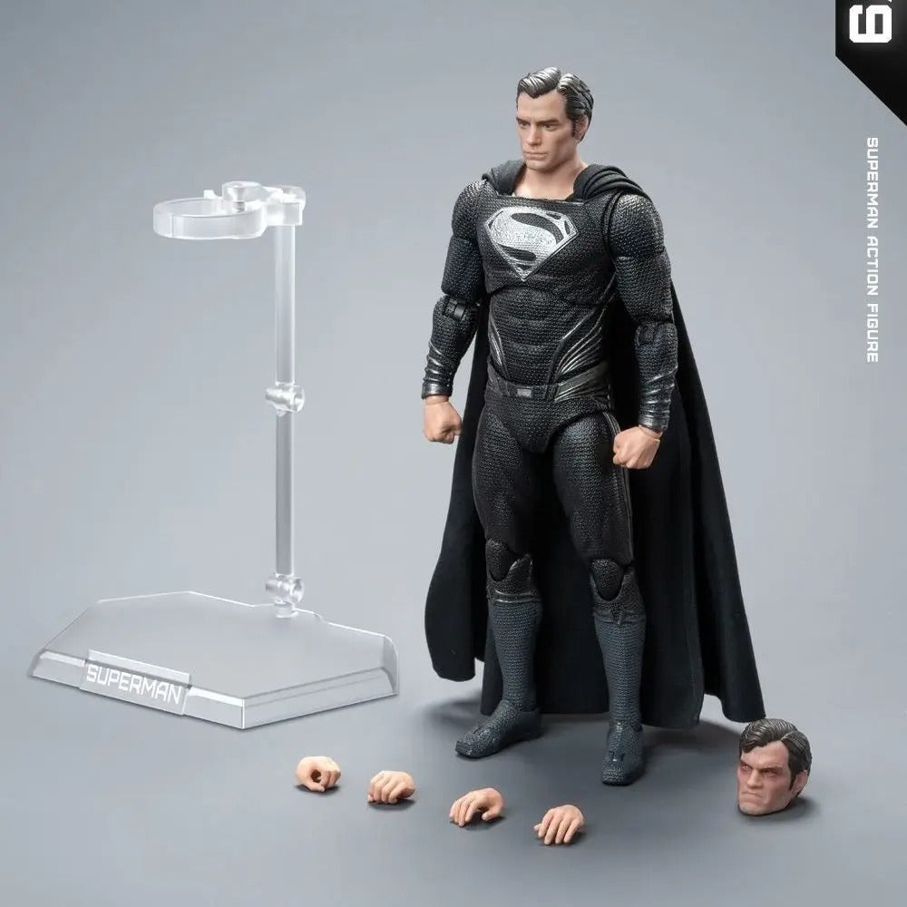 Superman action figure with interchangeable parts on a gray background DC Comics Superman (Zack Snyder's Justice League Version 2.0) 1/9 Scale Premium Action Figure by FondJoy
