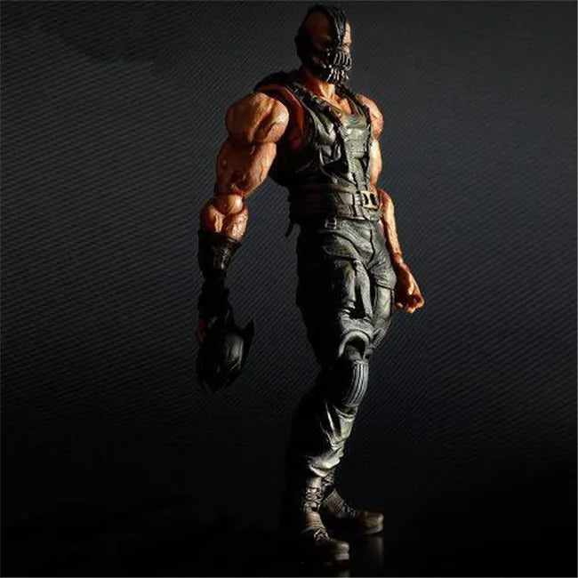 Action figure of a muscular character in tactical gear against a dark background DC Comics The Dark Knight Rises: Bane Play Arts Kai 26cm Premium Action Figure by Square Enix