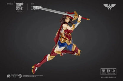 Superhero action figure in dynamic pose with a dark background  DC Comics Wonder Woman (DC-01) 1/10 Scale Mecha-Girl Model Kit by MS General