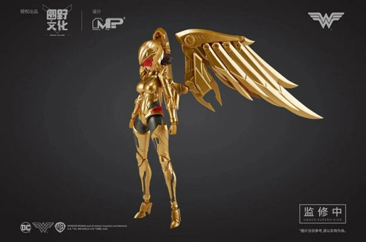 Gold superhero figurine with wings on a dark background DC Comics Wonder Woman (DC-01) 1/10 Scale Mecha-Girl Model Kit by MS General 