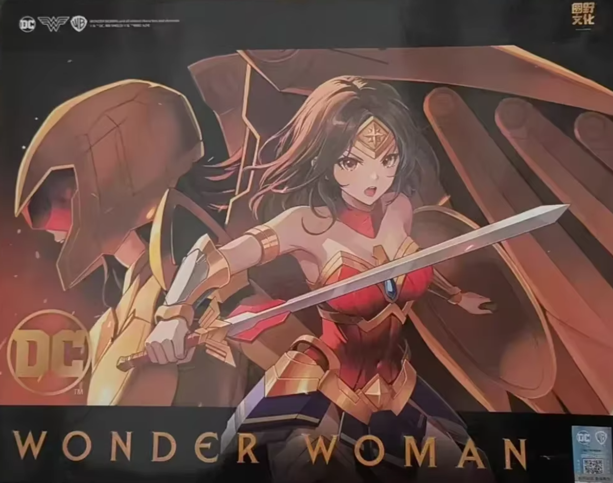 Illustration of Wonder Woman holding a sword with a dark background, featuring the DC logo. DC Comics Wonder Woman (DC-01) 1/10 Scale Mecha-Girl Model Kit by MS General
