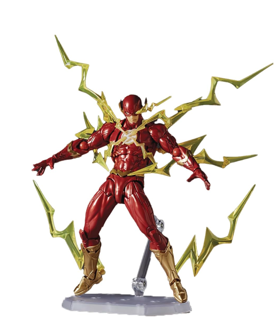 Superhero action figure with red and gold costume on a white background DC Heroes The Flash (Amazing Yamaguchi No.042) Revoltech Action Figure by Kaiyodo