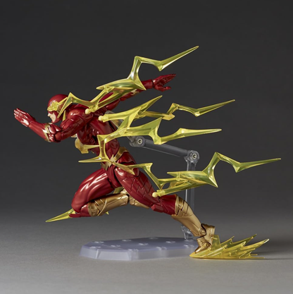 Superhero action figure with red and gold costume on a gray background DC Heroes The Flash (Amazing Yamaguchi No.042) Revoltech Action Figure by Kaiyodo