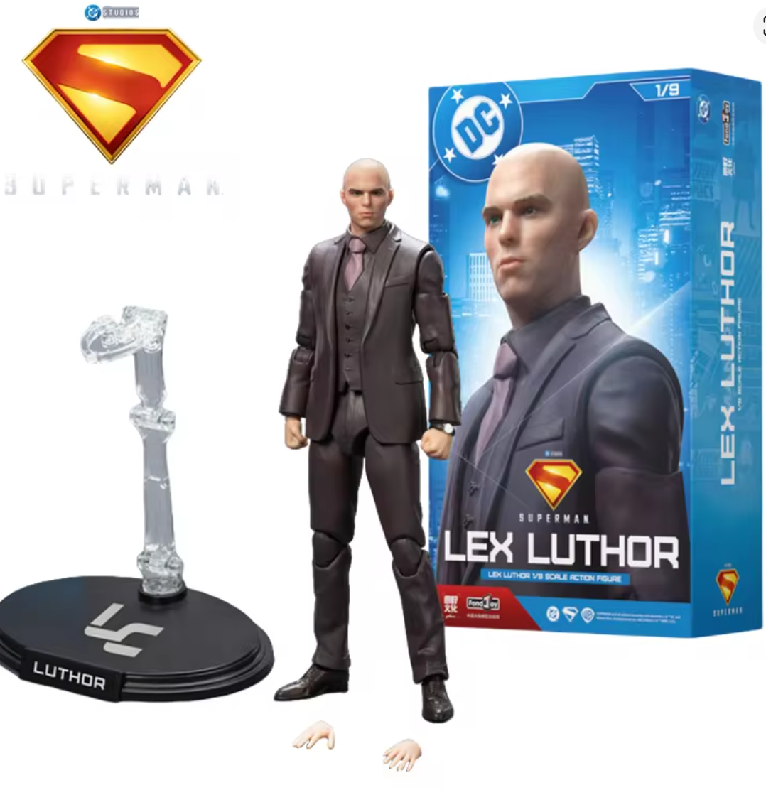 Lex Luthor action figure with packaging and Superman logo DC Studios Lex Luthor (The Mastermind Edition) 1/9 Scale Premium Action Figure by FondJoy