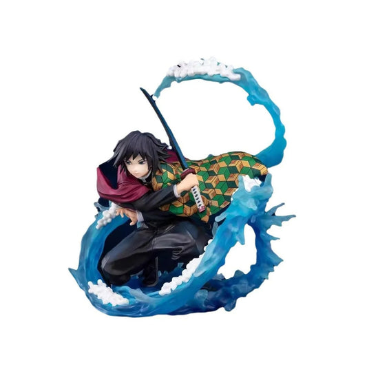 Figurine of a character with a sword surrounded by blue energy on a white background Demon Slayer: Kimetsu no Yaiba Giyu Tomioka Authentic 17cm PVC Figure – Water Breathing Eleventh Form Dead Calm Special Edition