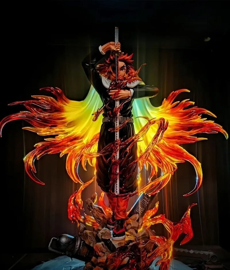 Statue of a character with fiery wings and a sword against a dark background Demon Slayer: Kimetsu no Yaiba Kyojuro Rengoku Authentic 30cm GK Style Premium Statue Figurine – Flame Hashira Blazing Inferno Edition