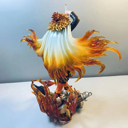 Colorful figurine with dynamic pose on a plain background Demon Slayer: Kimetsu no Yaiba Kyojuro Rengoku Authentic 30cm GK Style Premium Statue Figurine – Flame Hashira Blazing Inferno Edition back