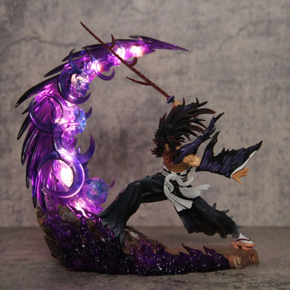 Action figure with a purple umbrella and glowing elements on a gray background Demon Slayer: Kimetsu no Yaiba Legendary Twin Bloodlines Premium PVC Combat Statue – Yoriichi Tsugikuni / Kokushibo Upper Moon One