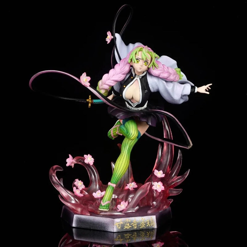 Anime character figurine with pink hair and green legs on a black background Demon Slayer: Kimetsu no Yaiba Mitsuri Kanroji Authentic GK Style Premium Statue Figurine – Love Hashira Love Breathing Edition