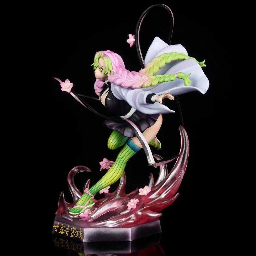 Anime character figurine with pink hair and green outfit on a black background Demon Slayer: Kimetsu no Yaiba Mitsuri Kanroji Authentic GK Style Premium Statue Figurine – Love Hashira Love Breathing Edition